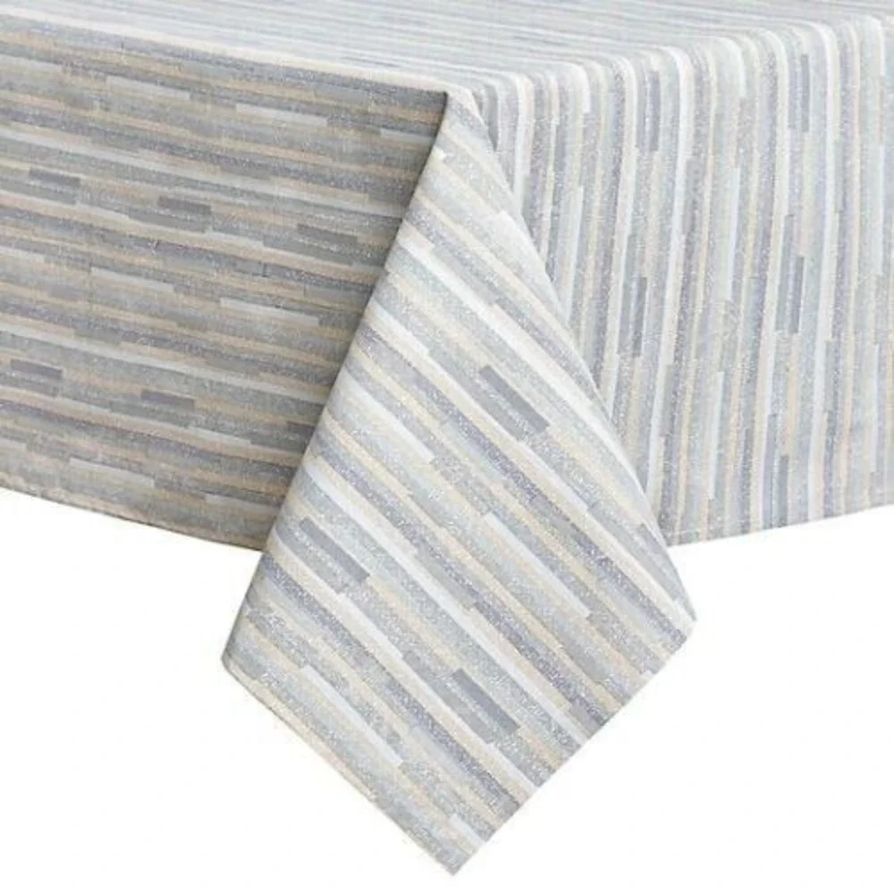 Twill Striped‎ Laminated Fabric Dinner Table Tablecloth Oblong 60 x 104 Blue Tan